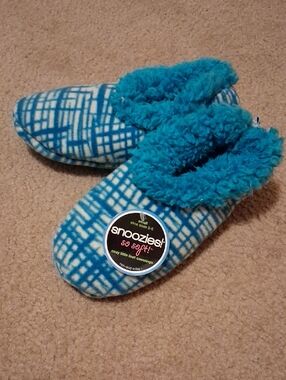 Cozy Blue Plaid Kids Slipper Socks